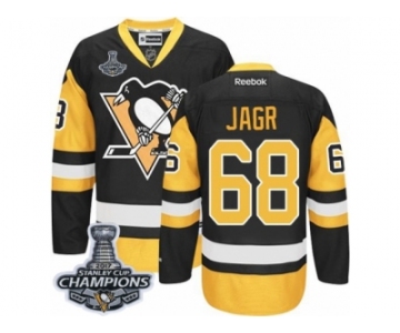 Men's Reebok Pittsburgh Penguins #68 Jaromir Jagr Premier Black Gold Third 2017 Stanley Cup Champions NHL Jersey