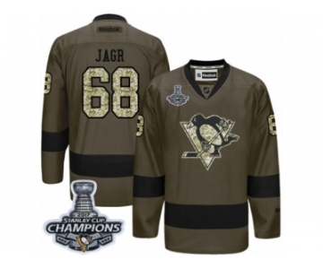 Men's Reebok Pittsburgh Penguins #68 Jaromir Jagr Premier Green Salute to Service 2017 Stanley Cup Champions NHL Jersey