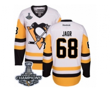 Men's Reebok Pittsburgh Penguins #68 Jaromir Jagr Premier White Away 2017 Stanley Cup Champions NHL Jersey