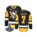 Men's Reebok Pittsburgh Penguins #7 Joe Mullen Authentic Black Gold Third 2017 Stanley Cup Champions NHL Jersey