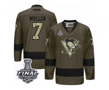 Men's Reebok Pittsburgh Penguins #7 Joe Mullen Premier Green Salute to Service 2017 Stanley Cup Final NHL Jersey