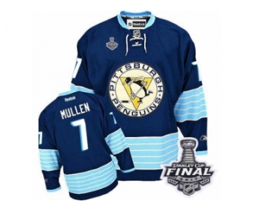 Men's Reebok Pittsburgh Penguins #7 Joe Mullen Premier Navy Blue Third Vintage 2017 Stanley Cup Final NHL Jersey