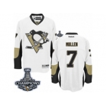 Men's Reebok Pittsburgh Penguins #7 Joe Mullen Premier White Away 2017 Stanley Cup Champions NHL Jersey