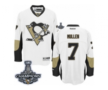 Men's Reebok Pittsburgh Penguins #7 Joe Mullen Premier White Away 2017 Stanley Cup Champions NHL Jersey