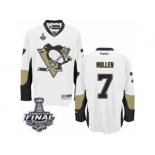 Men's Reebok Pittsburgh Penguins #7 Joe Mullen Premier White Away 2017 Stanley Cup Final NHL Jersey