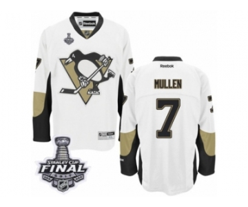 Men's Reebok Pittsburgh Penguins #7 Joe Mullen Premier White Away 2017 Stanley Cup Final NHL Jersey