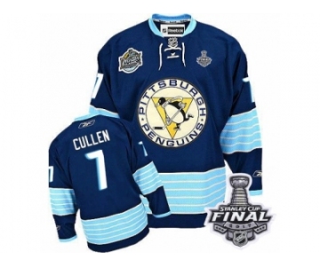 Men's Reebok Pittsburgh Penguins #7 Matt Cullen Premier Navy Blue Third Vintage 2017 Stanley Cup Final NHL Jersey