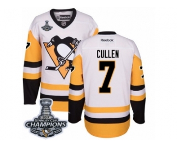 Men's Reebok Pittsburgh Penguins #7 Matt Cullen Premier White Away 2017 Stanley Cup Champions NHL Jersey