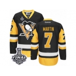 Men's Reebok Pittsburgh Penguins #7 Paul Martin Authentic Black Gold Third 2017 Stanley Cup Final NHL Jersey