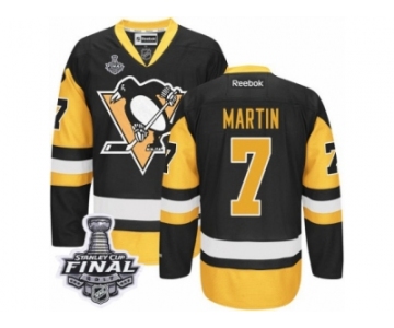 Men's Reebok Pittsburgh Penguins #7 Paul Martin Authentic Black Gold Third 2017 Stanley Cup Final NHL Jersey