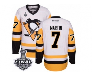 Men's Reebok Pittsburgh Penguins #7 Paul Martin Authentic White Away 2017 Stanley Cup Final NHL Jersey