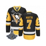 Men's Reebok Pittsburgh Penguins #7 Paul Martin Premier Black Gold Third 2017 Stanley Cup Champions NHL Jersey