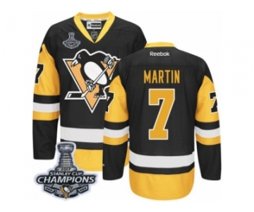 Men's Reebok Pittsburgh Penguins #7 Paul Martin Premier Black Gold Third 2017 Stanley Cup Champions NHL Jersey