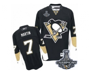 Men's Reebok Pittsburgh Penguins #7 Paul Martin Premier Black Home 2017 Stanley Cup Champions NHL Jersey