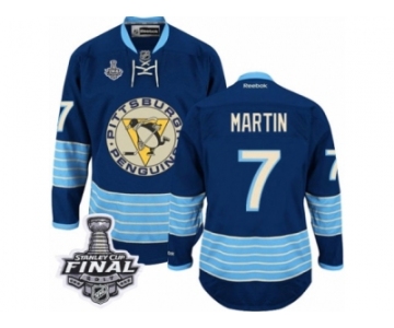 Men's Reebok Pittsburgh Penguins #7 Paul Martin Premier Navy Blue Third Vintage 2017 Stanley Cup Final NHL Jersey