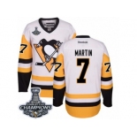 Men's Reebok Pittsburgh Penguins #7 Paul Martin Premier White Away 2017 Stanley Cup Champions NHL Jersey