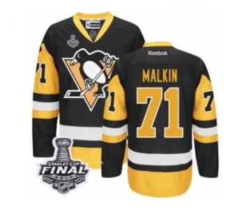 Men's Reebok Pittsburgh Penguins #71 Evgeni Malkin Authentic Black Gold Third 2017 Stanley Cup Final NHL Jersey