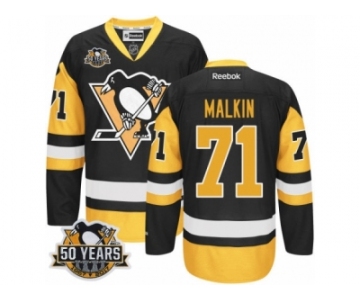 Men's Reebok Pittsburgh Penguins #71 Evgeni Malkin Authentic Black Gold Third 50th Anniversary Patch NHL Jersey