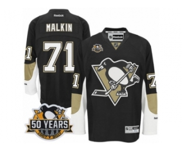 Men's Reebok Pittsburgh Penguins #71 Evgeni Malkin Authentic Black Home 50th Anniversary Patch NHL Jersey