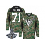 Men's Reebok Pittsburgh Penguins #71 Evgeni Malkin Authentic Camo Veterans Day Practice 2017 Stanley Cup Champions NHL Jersey