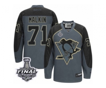 Men's Reebok Pittsburgh Penguins #71 Evgeni Malkin Authentic Charcoal Cross Check Fashion 2017 Stanley Cup Final NHL Jersey