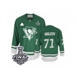 Men's Reebok Pittsburgh Penguins #71 Evgeni Malkin Authentic Green St Patty's Day 2017 Stanley Cup Final NHL Jersey