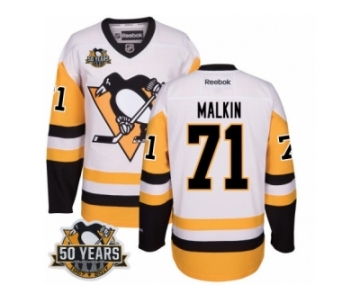 Men's Reebok Pittsburgh Penguins #71 Evgeni Malkin Authentic White Away 50th Anniversary Patch NHL Jersey