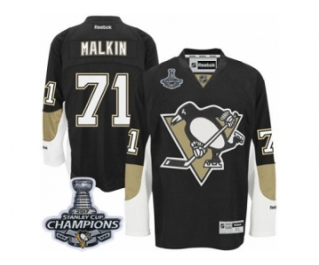 Men's Reebok Pittsburgh Penguins #71 Evgeni Malkin Premier Black Home 2017 Stanley Cup Champions NHL Jersey