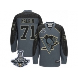 Men's Reebok Pittsburgh Penguins #71 Evgeni Malkin Premier Charcoal Cross Check Fashion 2017 Stanley Cup Champions NHL Jersey