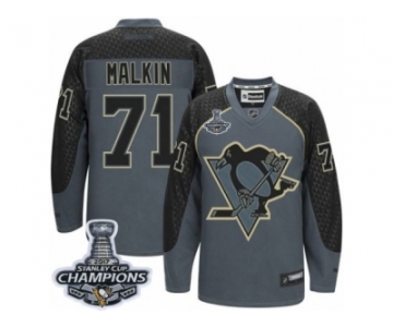 Men's Reebok Pittsburgh Penguins #71 Evgeni Malkin Premier Charcoal Cross Check Fashion 2017 Stanley Cup Champions NHL Jersey