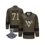 Men's Reebok Pittsburgh Penguins #71 Evgeni Malkin Premier Green Salute to Service 2017 Stanley Cup Champions NHL Jersey