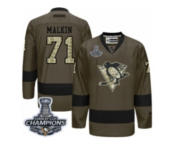 Men's Reebok Pittsburgh Penguins #71 Evgeni Malkin Premier Green Salute to Service 2017 Stanley Cup Champions NHL Jersey