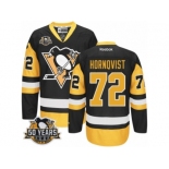 Men's Reebok Pittsburgh Penguins #72 Patric Hornqvist Authentic Black Gold Third 50th Anniversary Patch NHL Jersey