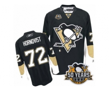 Men's Reebok Pittsburgh Penguins #72 Patric Hornqvist Authentic Black Home 50th Anniversary Patch NHL Jersey