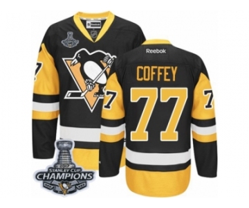 Men's Reebok Pittsburgh Penguins #77 Paul Coffey Premier Black Gold Third 2017 Stanley Cup Champions NHL Jersey