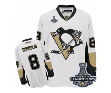 Men's Reebok Pittsburgh Penguins #8 Brian Dumoulin Premier White Away 2017 Stanley Cup Champions NHL Jersey