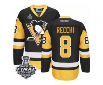 Men's Reebok Pittsburgh Penguins #8 Mark Recchi Authentic Black Gold Third 2017 Stanley Cup Final NHL Jersey