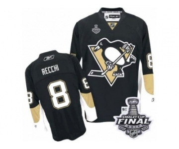 Men's Reebok Pittsburgh Penguins #8 Mark Recchi Authentic Black Home 2017 Stanley Cup Final NHL Jersey