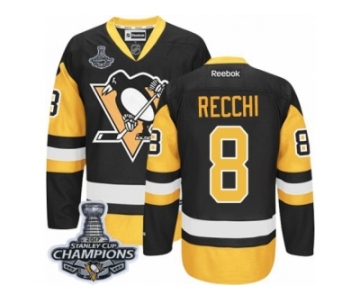 Men's Reebok Pittsburgh Penguins #8 Mark Recchi Premier Black Gold Third 2017 Stanley Cup Champions NHL Jersey