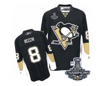 Men's Reebok Pittsburgh Penguins #8 Mark Recchi Premier Black Home 2017 Stanley Cup Champions NHL Jersey