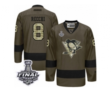 Men's Reebok Pittsburgh Penguins #8 Mark Recchi Premier Green Salute to Service 2017 Stanley Cup Final NHL Jersey