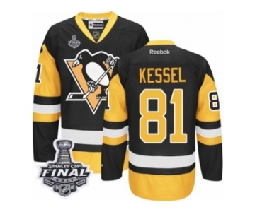 Men's Reebok Pittsburgh Penguins #81 Phil Kessel Authentic Black Gold Third 2017 Stanley Cup Final NHL Jersey