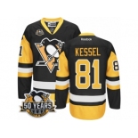 Men's Reebok Pittsburgh Penguins #81 Phil Kessel Authentic Black Gold Third 50th Anniversary Patch NHL Jersey