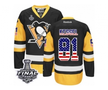 Men's Reebok Pittsburgh Penguins #81 Phil Kessel Authentic Black Gold USA Flag Fashion 2017 Stanley Cup Final NHL Jersey