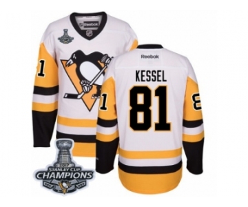 Men's Reebok Pittsburgh Penguins #81 Phil Kessel Authentic White Away 2017 Stanley Cup Champions NHL Jersey