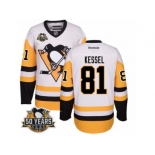 Men's Reebok Pittsburgh Penguins #81 Phil Kessel Authentic White Away 50th Anniversary Patch NHL Jersey