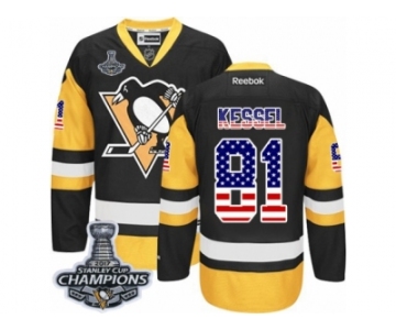 Men's Reebok Pittsburgh Penguins #81 Phil Kessel Premier Black Gold USA Flag Fashion 2017 Stanley Cup Champions NHL Jersey