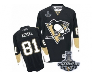 Men's Reebok Pittsburgh Penguins #81 Phil Kessel Premier Black Home 2017 Stanley Cup Champions NHL Jersey