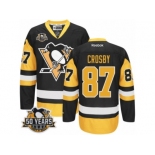 Men's Reebok Pittsburgh Penguins #87 Sidney Crosby Authentic Black Gold Third 50th Anniversary Patch NHL Jersey