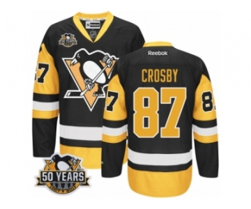 Men's Reebok Pittsburgh Penguins #87 Sidney Crosby Authentic Black Gold Third 50th Anniversary Patch NHL Jersey